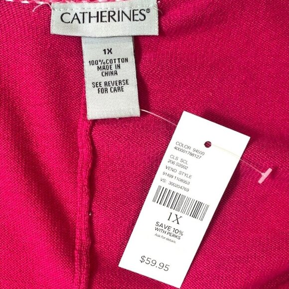 Catherine's Cardigan Womens Sz 1X Pink Button-Front Roll-Tab Crew Neck Sweater - Picture 9 of 10